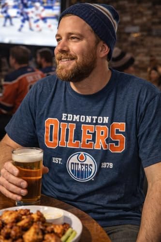 Calhoun NHL Men’s Heather Vintage Style T-Shirt — Screen Printed Logo Tee, Cotton Poly Blend (Edmonton Oilers, XX-Large) - 2