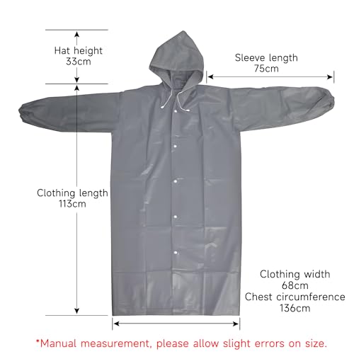 Rain Coat Poncho for Adult, 2 Pack Women Men Reusable Raincoats Emergency with Hood and Drawstring Grey3