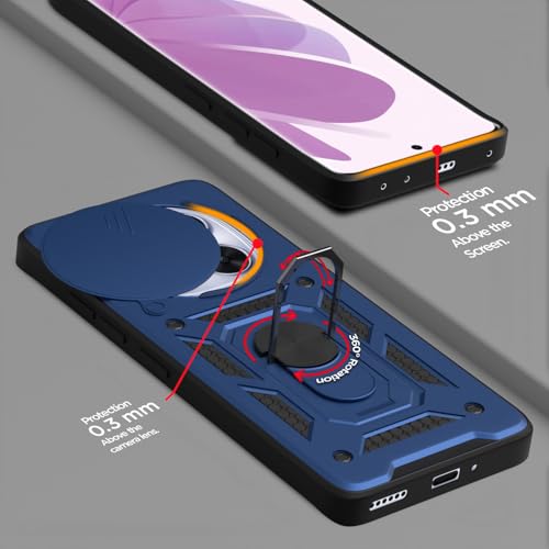 Image of Pikkme Back Cover for Redmi Note 14 Pro 5G | D10 Tough Armor | 360 Protection Case | Sliding Camera Shield Cover & Ring Holder Stand Bumper Case (Blue)