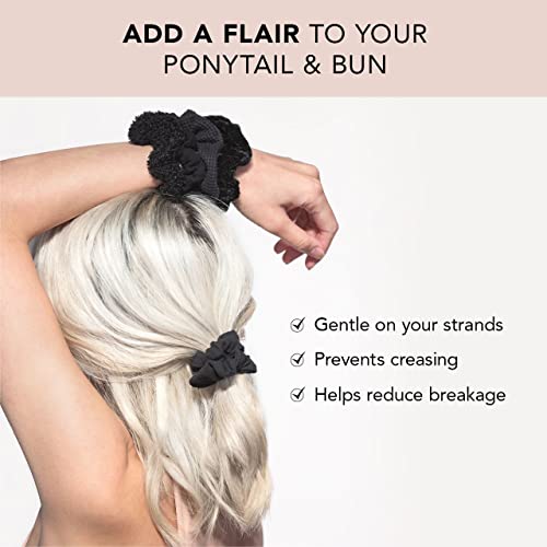 Kitsch Scrunchies For Women's Hair - Textured & Soft Hair Scrunchies | Large Hair Ties For Women | Hair Tie Scrunchies For Girls | Scrunchie | Hair Bands & Ponytail Holders, 5Pc (Textured Black) #TOP2