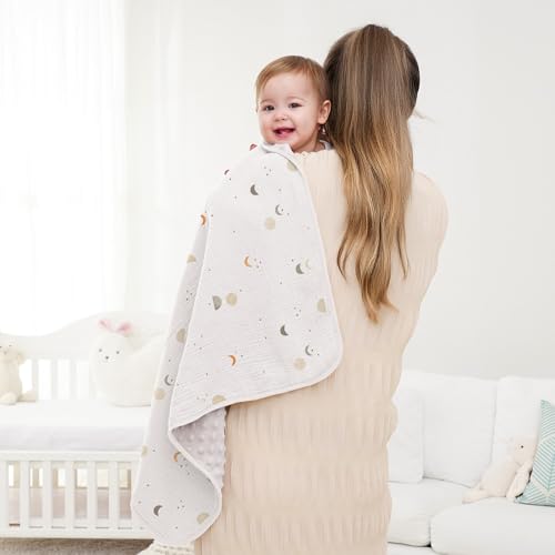 Image of Susurration Baby Blanket for Unisex Boys Girls, Soft Nursery Minky Blanket with Muslin Cotton Front and Dotted Fleece Back, Receiving Blanket for Baby Newborn Infant, 30x40inch