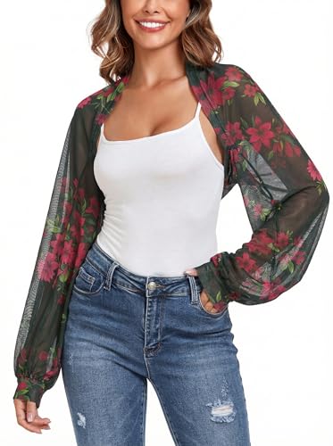 Image of ZAFUL Women's Sheer Shrug Y2K Long Sleeve Cardigans 2026 Irregular Tie Front Bolera