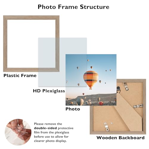 Image of JCJMY 7x7 Picture Frame for Wall Hanging or Tabletop, Wall Mounting Horizontally or Vertically, 7 x 7 Square Wall Gallery Poster Photo Frame with Shatter Resistant Plexiglass, Rustic Brown
