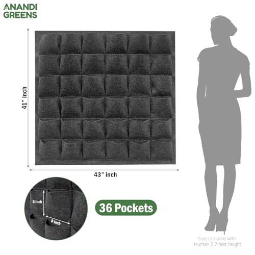 Image of Anandi Green's 400 GSM GeoFabric Vertical Hanging Outdoor Wall Planter for Hold Living or Artificial Plants, Flowers, and Herbs, Great Decor for Gardens (Pocket - 36)