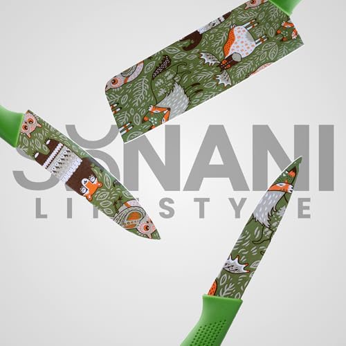 Image of Professional Piece Kitchen Knife Set - High Carbon Stainless Steel Chef, Utility & Santoku Knives with Ergonomic Blue Handles Knife (Dark Green, 3 piece)
