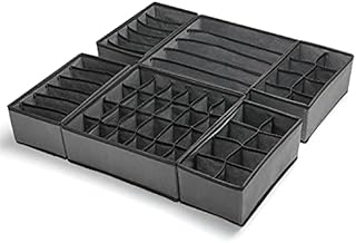 6 Packs Puricon Underwear Drawer Organiser Dividers, Foldable Wardrobe Organiser Storage Underwear Drawer Dividers Fabric Clothes Storage Boxes for Bras Baby Clothes Socks Ties Underpants -Grey