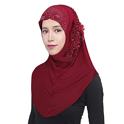 Women Muslim Hijab Ice Silk Lace Flower Rhinestone Headscarf Islamic Head Wrap Arab Scarf Shawls