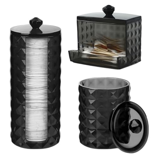 Hwtcjx 3 Stück Wattestäbchen Halter, Wattepad-Halter, Wattepads Aufbewahrung, Wattestäbchen Behälter mit Holzbezug, Wattepadspender, für Wohnzimmer, Schlafzimmer, Badezimmer (Schwarz)