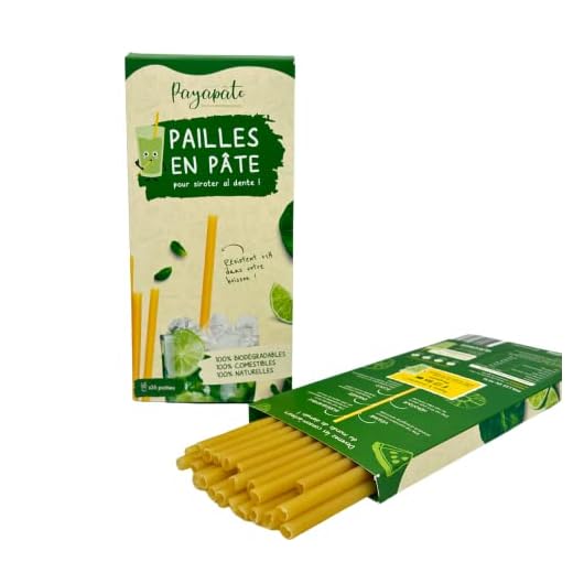 10 paquetes de 25 pajitas de pasta Payapâte, 125 pajitas comestibles y ecológicas, fabricadas con ingredientes naturales, perfecto para tus cócteles