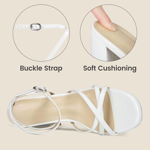 Image of Platform Heels for Women Strappy Chunky Heels Thick High Heel | Lace Up High Heel Sandals Square Open-Toe Tall Wide Block Sandal Wedding Party Evening Prom Dance Dress Shoes