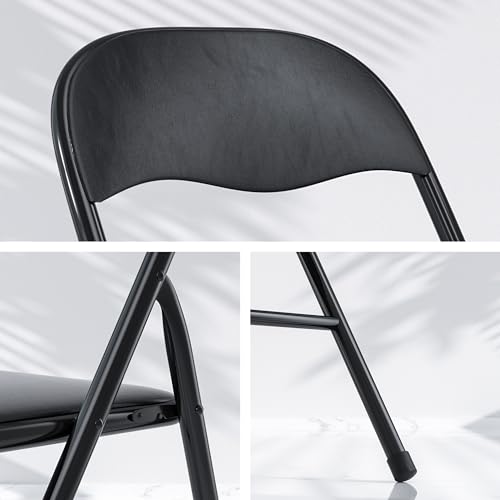 VECELO Folding Card Table and Chair Set of 5 Foldable with Padded Upholstery Tabletop, Metal, Black