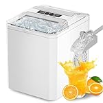 SMUG Ice Makers Countertop with Handle, Portable Ice Machine, 9 Bullet Ice Cubes in 6 Mins, 26lbs in 24Hrs, Auto-Cleaning, with Basket and Scoop, for Home, Kitchen, RV, Camping, White