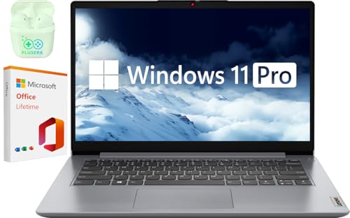 Lenovo IdeaPad 14' Essential Business Laptop Computer, 4GB RAM 320GB Storage (256GB SSD+64GB eMMC), Intel Dual Core Processor, Windows 11 Pro with Microsoft Office Lifetime Suite, PLUSERA Earphones