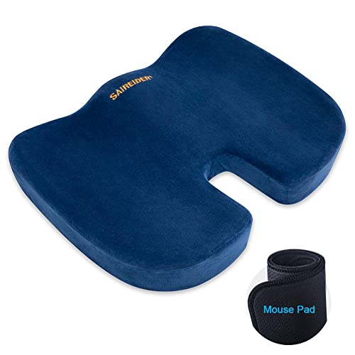 SAIREIDER Chair Cushions for Office, Memory Foam Coccyx Cushion Pads for Tailbone Pain, Car Seat Cushion, Sciatica Relief Pillow, Correct Sitting Posture (Navy Blue)