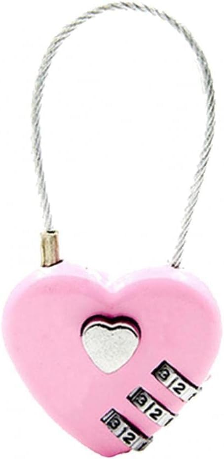 Image of Pink Combination Lock, 3 Digit Heart Shaped Wire Rope Padlock for School Gym Locker, Sports Locker, Fence, Toolbox, Case, Hasp Storage Combination Padlocks