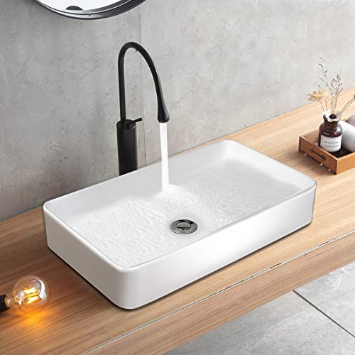 Tangkula 24" X 14" Rectangle Bathroom Vessel Sink, Porcelain Porcelain Ceramic Above Counter, Basin Vessel Vanity Sink Art Basin With Pop-Up Drain, Ideal For Home, Restaurant And Hotel, White #TOP1