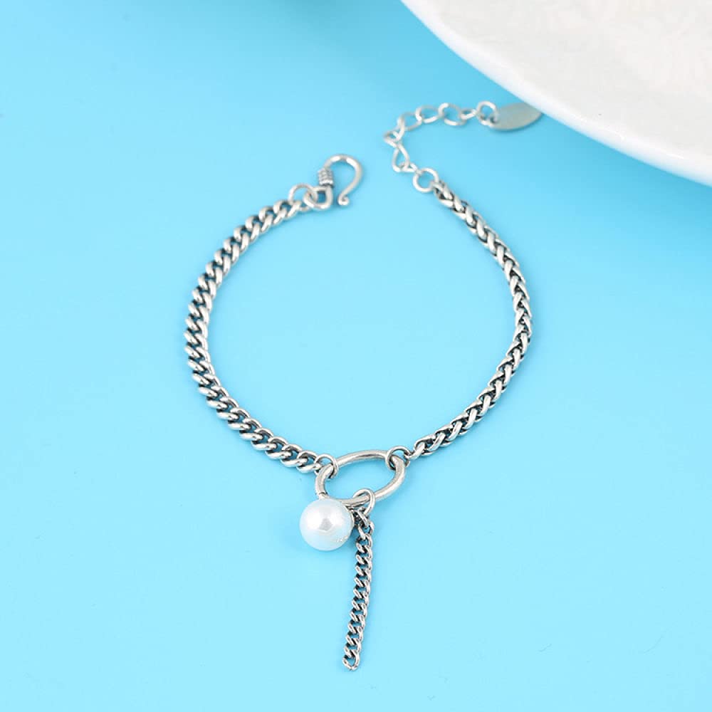 Armkette Damen Silber 925,S925 Silberarmband Vintage Pearl Freundschaftsarmbänder Fashion Einstellbare Sterling Silber Schmuck Für Frauen Geschenk Freundin Frau