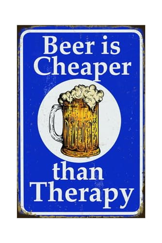 Xanovir Beer Tin Sign Metal Poster Vintage Wall Decor, Beer is Cheaper than Therapy, for Pub Restaurants Cafe Club Plaque Man Cave Wall 8x12 Inch
