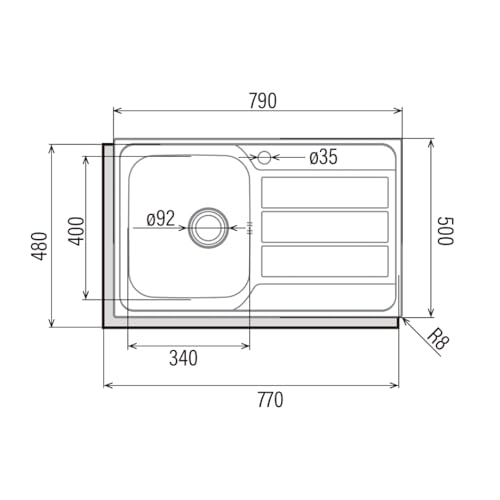 Cata CDP-1 Ed Lavello 50X86 Cm Cubetto Quadrato Con Scolapiatti Spessore 0,08 Cm E Profondità 18 Cm Materiale Acciaio Inossidabile Installazione Su Mobili Da 45 Cm - 7