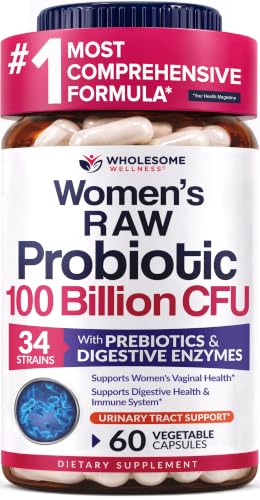 Wholesome Wellness Dr. Formulated Raw Probiotics for Women 100 Billion CFUs Capsules with Prebiotics, Probiotcs and Digestive Enzymes, Approved for Adults
