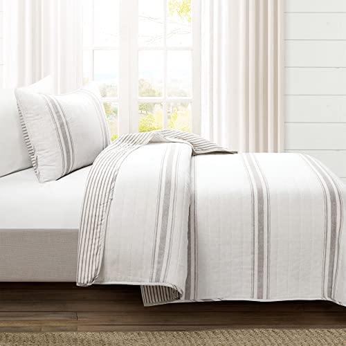 Edredón reversible gris Twin-XL de algodón de 2 piezas para dormitorio 3