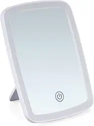Espelho de Mesa com Luzes LED em 3 Cores para Maquiagem Cosméticos Portátil com Suporte de Apoio Iluminação Tipo Camarim, Touch, Zoom, Portátil para Penteadeira