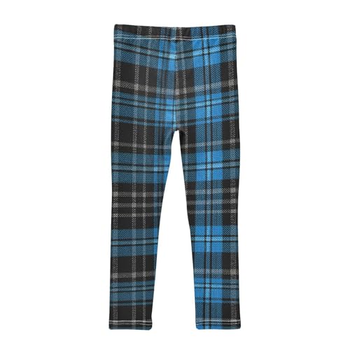 Girls Leggings Blue Black Tartan Plaid Kids Length Leggings Pants Toddler Athletic Soft Tights Trousers 4T2