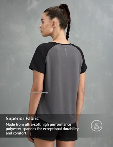 Image of Symbol Premium Women's Solid Regular Fit Sports Stretch T-Shirt | Round Neck | Raglan Sleeve | Moisture-Wicking | Activewear | Running | Gym | Plain (Available in Plus Sizes)