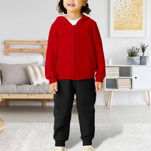 Boys Girls Full Zip Up Hoodies Set Kids Plain Sweatsuit 2 Piece Outfits Long Sleeve Hooded Jacket Joggers Suit4