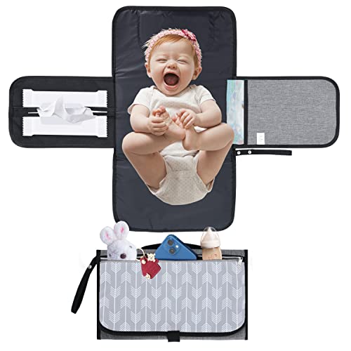 Image of TDIAPERS Portable Changing Pad, Baby Changing Mat for Newborn Girl & Boy, Waterproof Travel Changing Kit, Baby Shower Gifts(Grey Arrow)