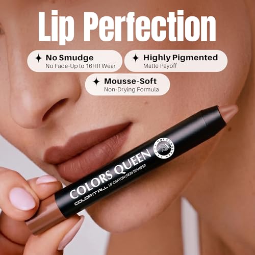 Image of Colors Queen Color It All Crayon Lipstick | Lightweight & Long Lasting Last Upto 18 Hours | Creamy Matte Finish | Smudge Proof & Waterproof Lipstick for Women with Sharpener (Chocolate, 3.5g)