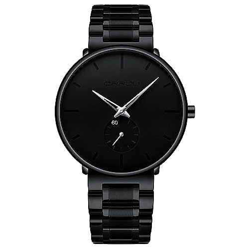 Relojes para hombre Ultra Delgado Negro Minimalista Cuarzo con Acero Inoxidable Y Oro...