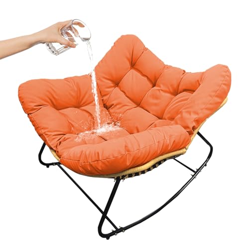Genérico Mecedora Extragrande para Sala De Estar Exterior,Sillón Relajante con Asiento Acolchado,Capacidad De Carga hasta 150kg,Silla Papasan Sillón De Lectura Sillón De Descanso,Naranja