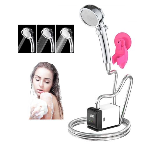 GLHYUOP Camping Douche,éLectrique Chauffant Douche Portable Rechargeable USB Peut êTre Baigné 1h Pompe De Douche TempéRature Intelligente, pour La Plage, Le Jardin Le Dehors