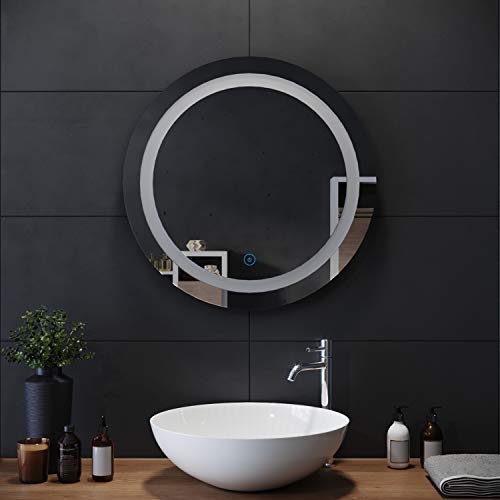 ELEGANT 600x600mm Round Illuminated LED Light Bathroom Mirror Backlit Wall Mounted Makeup Mirror with Sensor Touch control,Dustproof &Anti-fog,Cool White Light