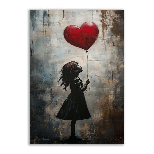 Poster vintage fille TERUEA 70x100cm rouge sur toile sans cadre
