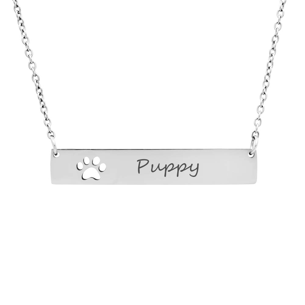 Anavia Personalized Bar Necklace Dog Paw Print Jewelry, Customized Handmade Stainless Steel Name Pendant Necklace Gift for Puppy Lover Mom Women Family Friends