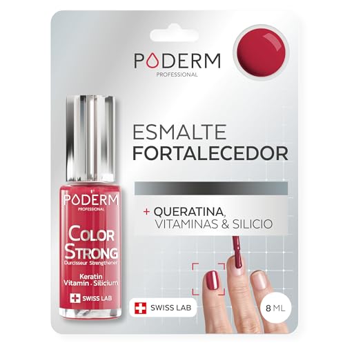 PODERM Esmalte Fortalecedor de Uñas - Rojo Rosado | Repara y Fortalece Uñas Dañadas y Debilitadas por Esmaltes Semipermanentes | Biotina, Silicio y Queratina | Desarrollado por un Podólogo en Suiza