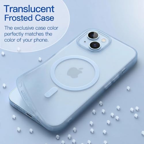 Image of DIZORO Matte Case for iPhone 15 Compatible with MagSafe, Camera Lens Full Protection, Shockproof Translucent Frosted TPU Soft Phone Cover, Anti-Fingerprint (Blue)