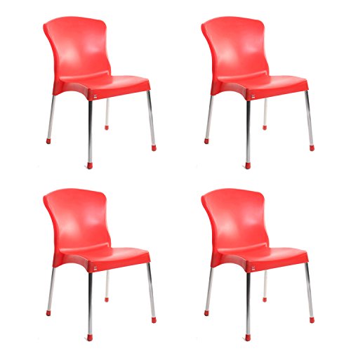 Image of Cello Milano Cafeteria Set of 4 Chairs (Red) | Strong and Durable | Easy to Clean | Chair for Living Room, Bed Room, Kitchen, Office Room, Outdoor | 3 Years Warranty