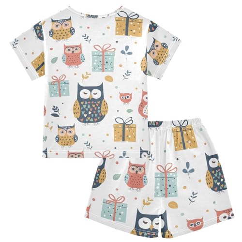 ALAZA Merry Christmas Owl Pajamas Short Sleeve 2 Piece Sleepwear Top and Bottom Pajama Set Unisex2