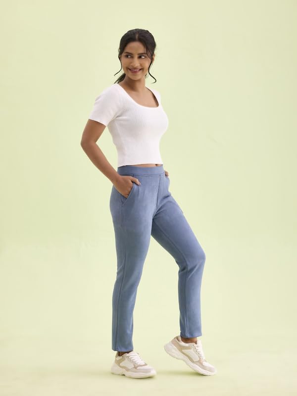Image of GO COLORS Women Solid Mid Rise Suede Treggings