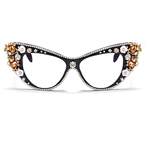 bullabulling Vintage Women Cateye reading glasses Crystal Trim Jeweled Frame Costume Glasses (flower diamonds, 3.50)