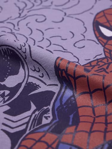 Image of The Souled Store Spider-Man: Spidey Street Men and Boys Short Sleeves Round Neck Purple Graphic Printed Cotton Oversized T-Shirts