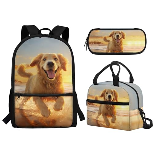 Guosanchn Golden Retriever Backpack 3 In 1 School Bag for