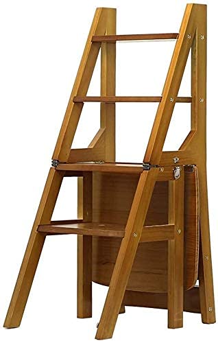 Chaise Échelle Bibliothèque Pliante En Bois - Rouge Vin Avec Coussin - Charge 100kg