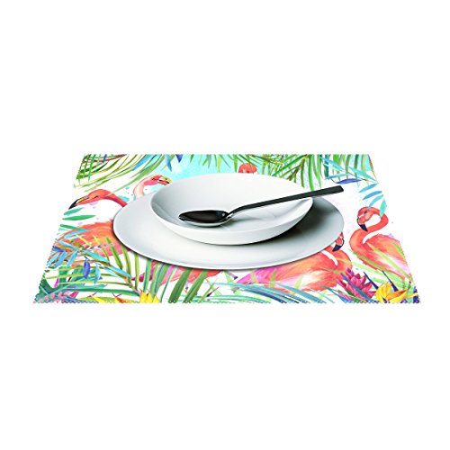 Baihuishop Tropical Leaf Flamingo 12X18 Placemats Dining Table Mats For Home Kitchen Office,Set Of 6 #TOP2