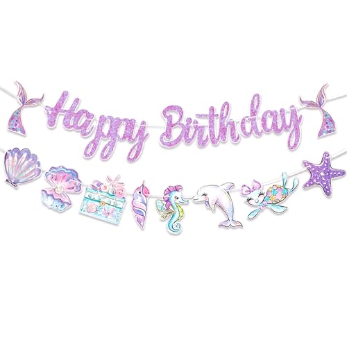 bannière joyeux anniversaire sirène décorations de plage avec coquillages et baleines fournitures décorations de fête sous la mer pour l'intérieur et l'extérieur