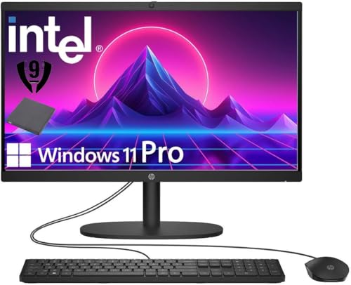 HP 21.45' FHD All-in-One PC, Intel N200 Processor, 8GB DDR5 RAM, 512GB PCIe SSD, HDMI, WiFi 6, Windows 11 Pro, Wired Keyboard & Mouse + External 9H 6-in-1 DVD Drive, Black