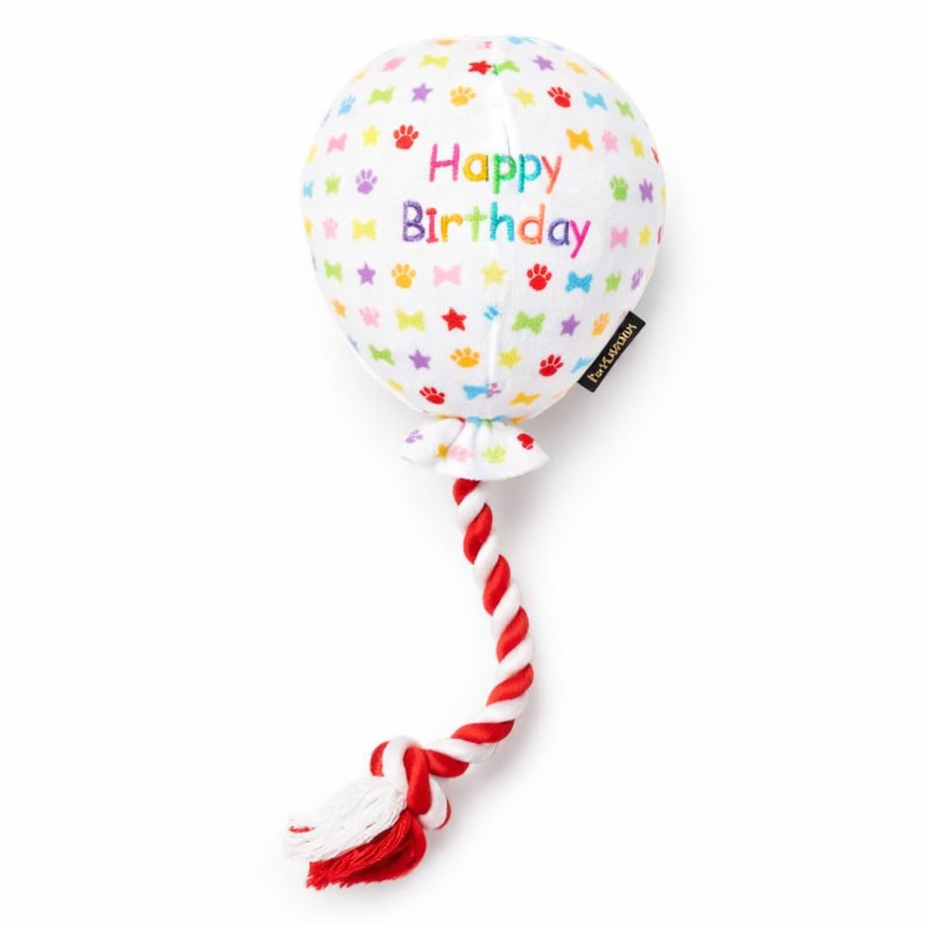 Pet London Birthday Balloon Dog Toy - Celebrate Your Dog's Happy Birthday - Plush colourful Rainbow Confetti Pattern Dog Party Gift-Perfect Pup